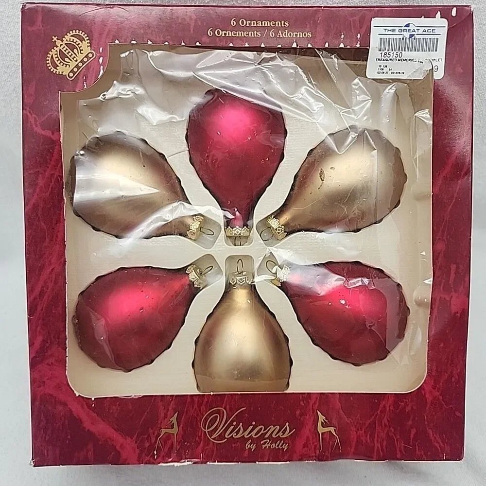 Ornament Teardrop Red And Gold Matte Colored Visions By Holly USA Made VTG
